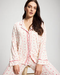 COQUETTE VALENTINE CHAMP - Cool Nights Long Sleeve Notch Collar with Piped Placket Pajama Top