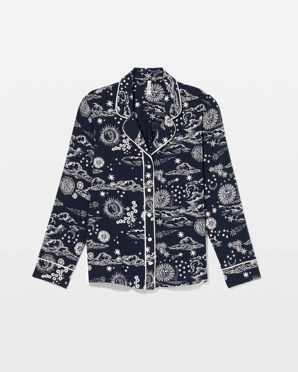 COSMIC BALLET NAVY - Cool Nights Long Sleeve Notch Collar with Piped Placket Pajama Top