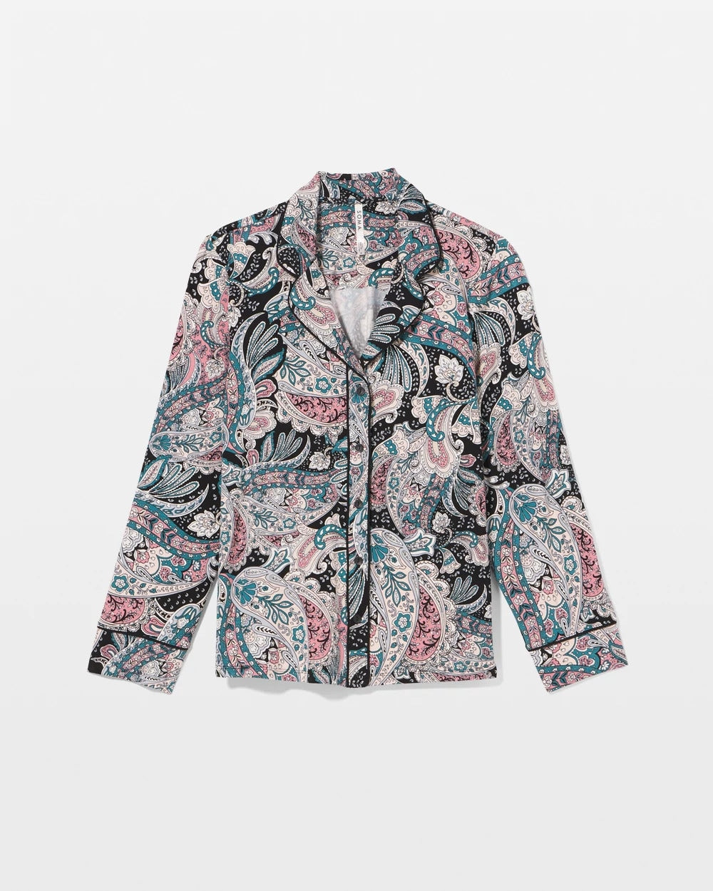 REGAL PAISLEY BLACK - Cool Nights Long Sleeve Notch Collar with Piped Placket Pajama Top