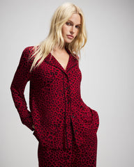 FELINE PAINT THE TOWN RED - Cool Nights Long Sleeve Notch Collar with Piped Placket Pajama Top