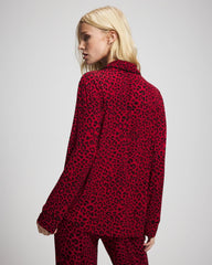 FELINE PAINT THE TOWN RED - Cool Nights Long Sleeve Notch Collar with Piped Placket Pajama Top