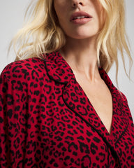 FELINE PAINT THE TOWN RED - Cool Nights Long Sleeve Notch Collar with Piped Placket Pajama Top