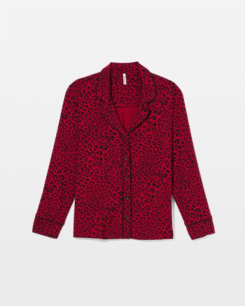 FELINE PAINT THE TOWN RED - Cool Nights Long Sleeve Notch Collar with Piped Placket Pajama Top