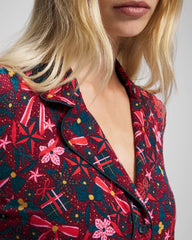 HOLLY JOLLY RED VELVET - Cool Nights Long Sleeve Notch Collar with Piped Placket Pajama Top