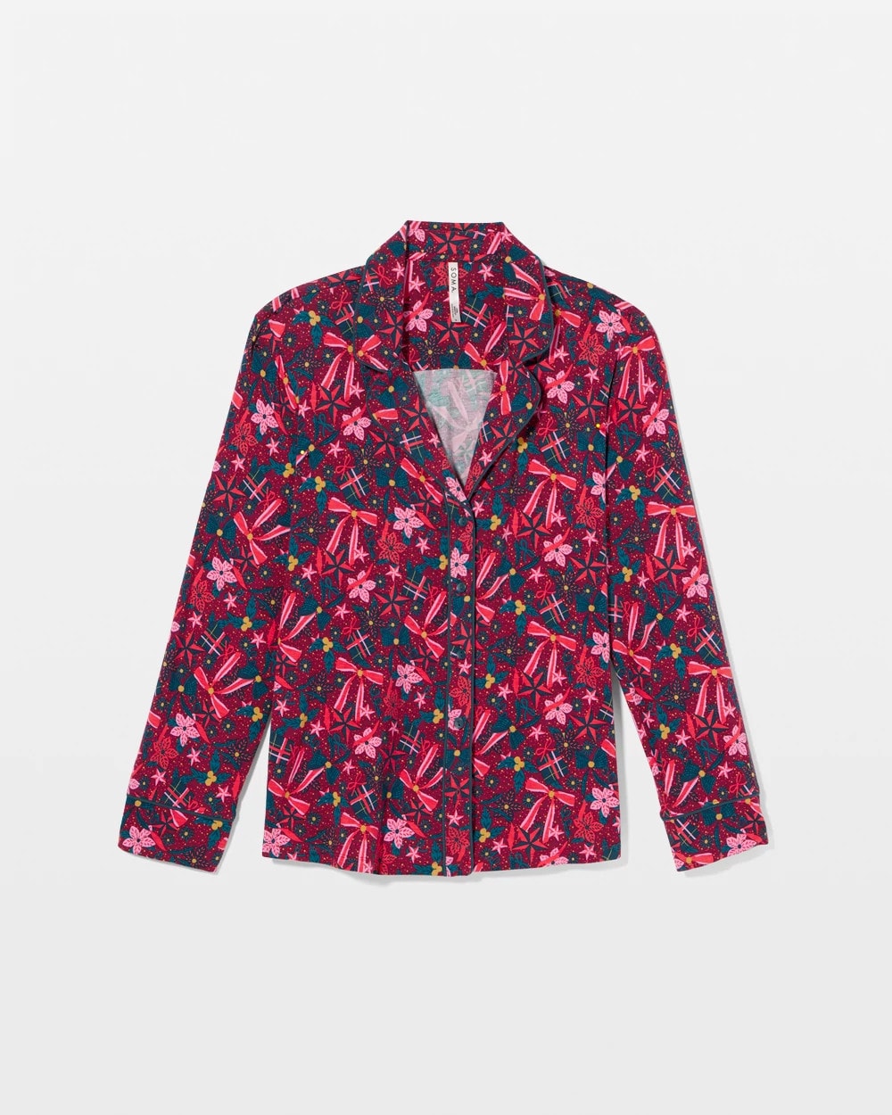 HOLLY JOLLY RED VELVET - Cool Nights Long Sleeve Notch Collar with Piped Placket Pajama Top