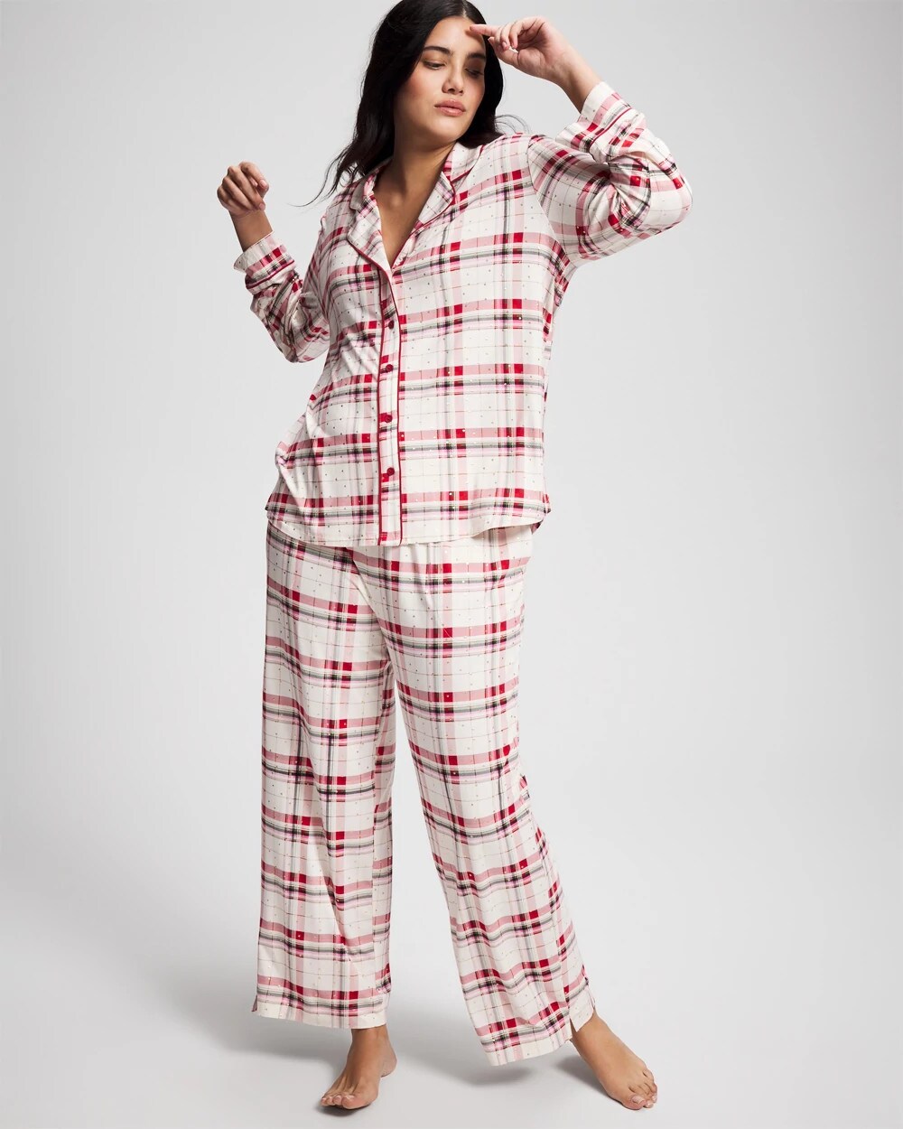 TARTAN TEXTILE CHAMP - Cool Nights Long Sleeve Notch Collar with Piped Placket Pajama Top