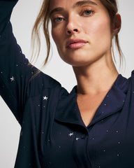 SILVER DEW DROP/NAVY - Cool Nights Long Sleeve Notch Collar with Piped Placket Pajama Top