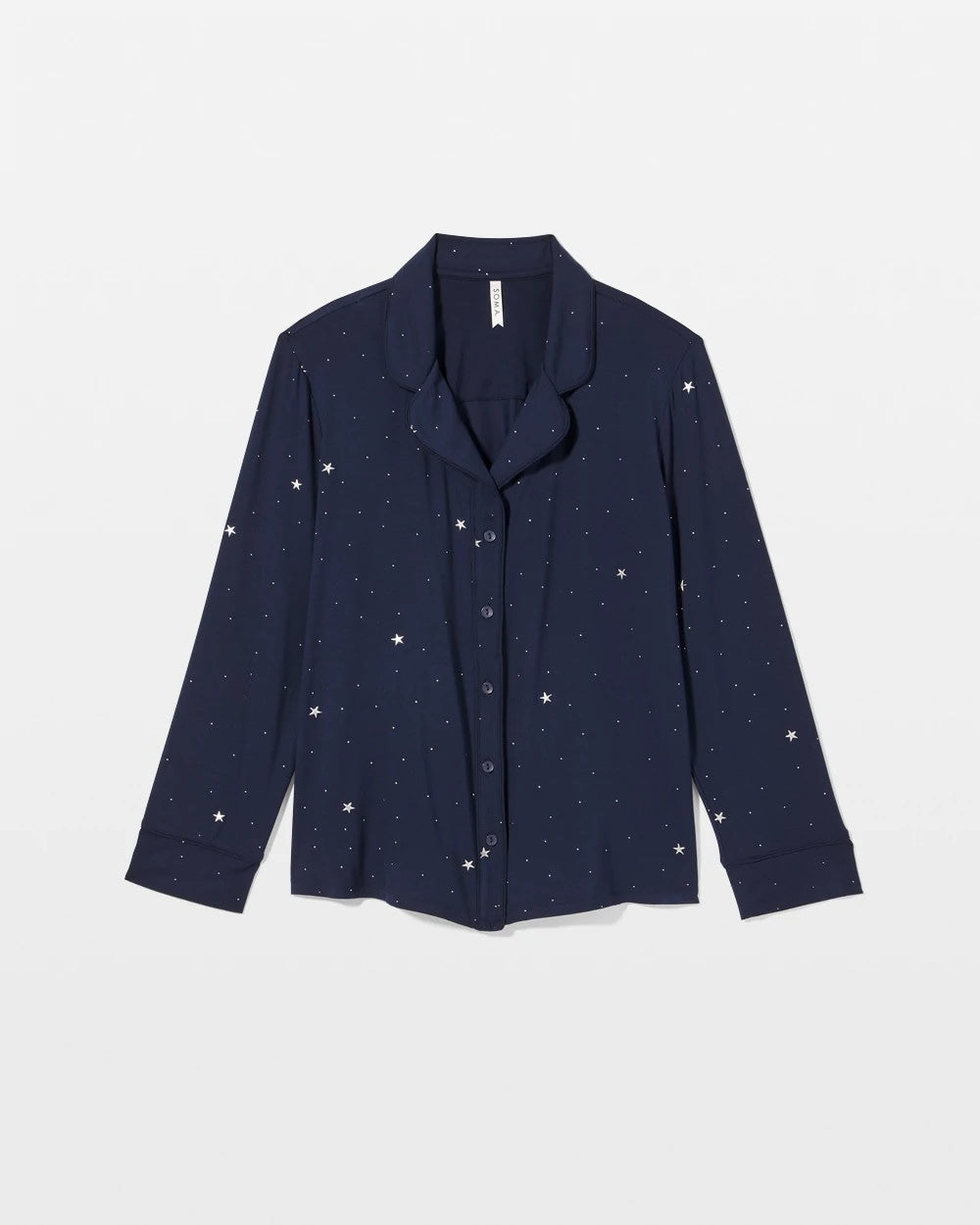 SILVER DEW DROP/NAVY - Cool Nights Long Sleeve Notch Collar with Piped Placket Pajama Top