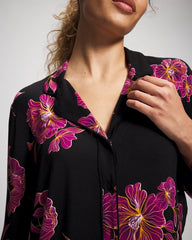GILDED BLOOMS MAGENTA - Cool Nights Long Sleeve Notch Collar with Piped Placket Pajama Top