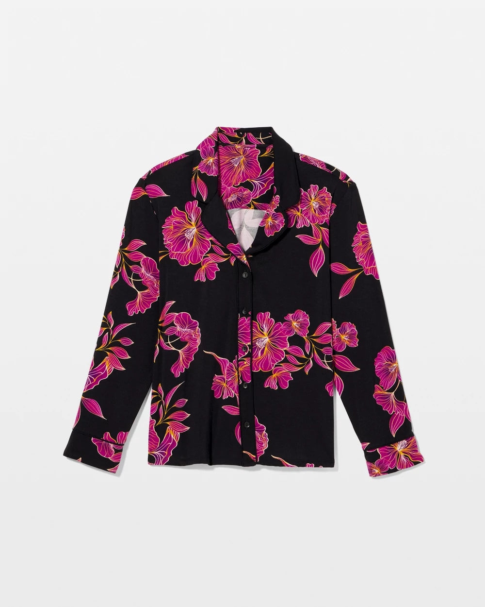 GILDED BLOOMS MAGENTA - Cool Nights Long Sleeve Notch Collar with Piped Placket Pajama Top