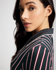 MIDNIGHT STRIPE GREEN JOL - Cool Nights Long Sleeve Notch Collar with Piped Placket Pajama Top