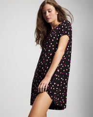 DANCING DOTS BLACK - Short Sleeve Sleepshirt