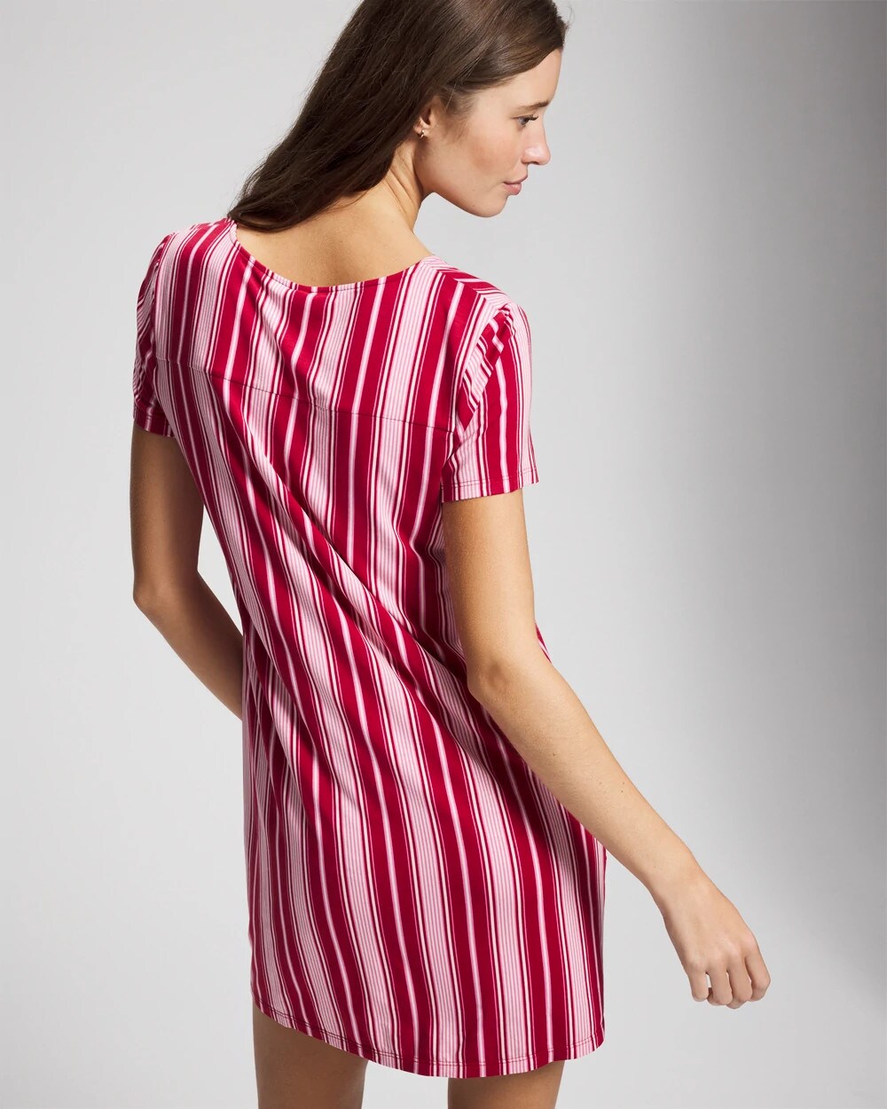 SLEIGHBELL STRIPE RED - Short Sleeve Sleepshirt