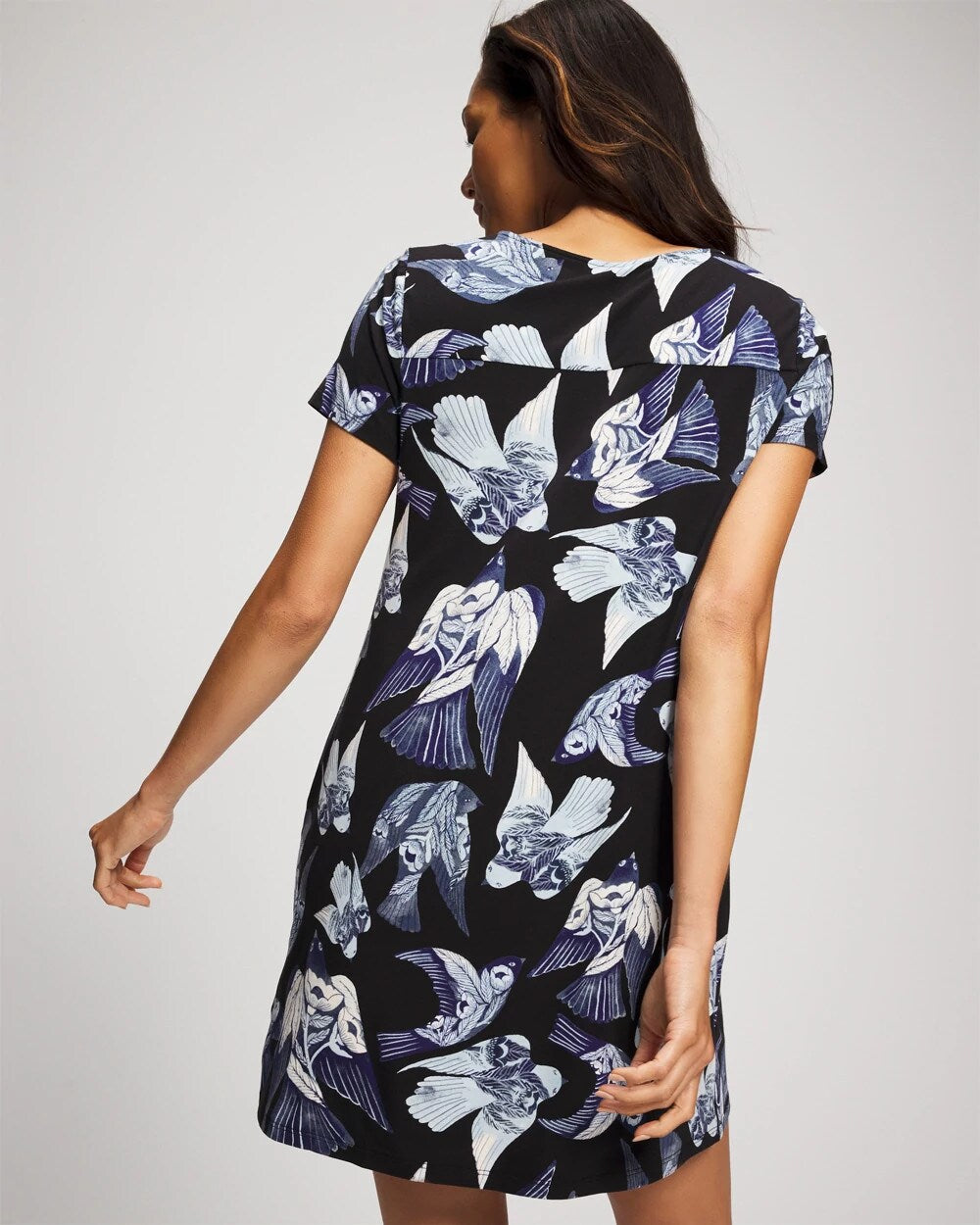 WHIMSICAL WINGS BLK MID - Short Sleeve Sleepshirt