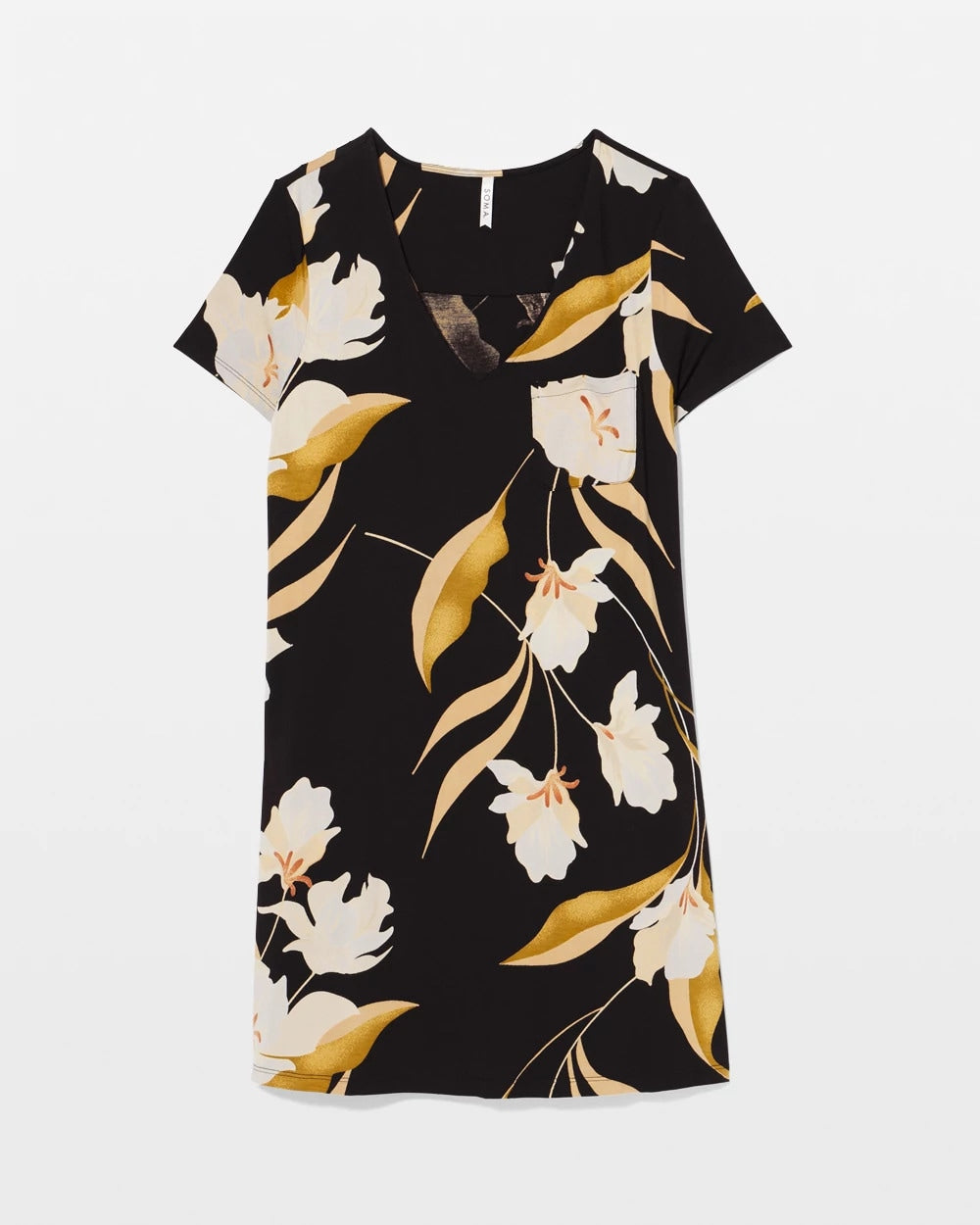 MYSTIC BLOOMS BLACK MID - Short Sleeve Sleepshirt