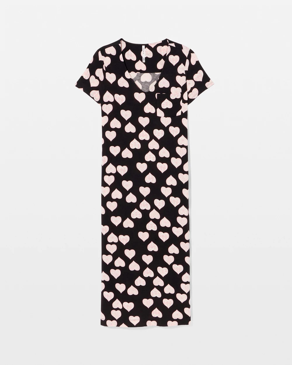 MANDALA HEARTS BLACK - Short Sleeve Long Sleepshirt