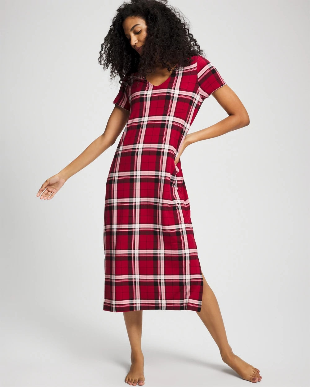 PERFECT PLAID RED - Short Sleeve Long Sleepshirt