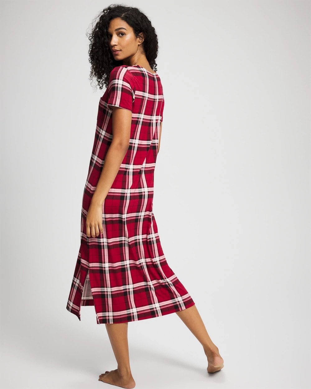 PERFECT PLAID RED - Short Sleeve Long Sleepshirt