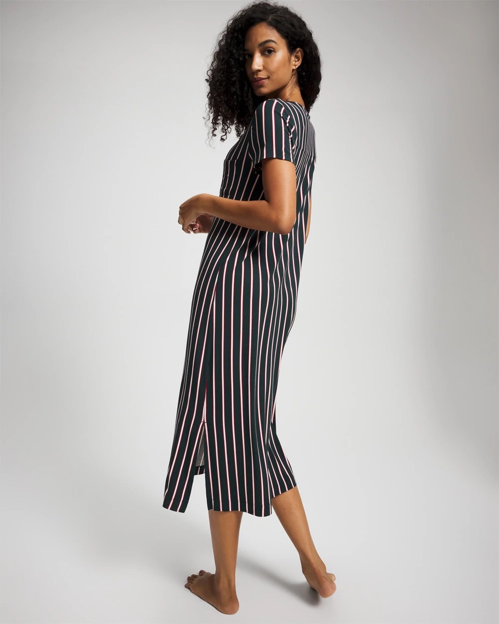 MIDNIGHT STRIPE GREEN JOL - Short Sleeve Long Sleepshirt