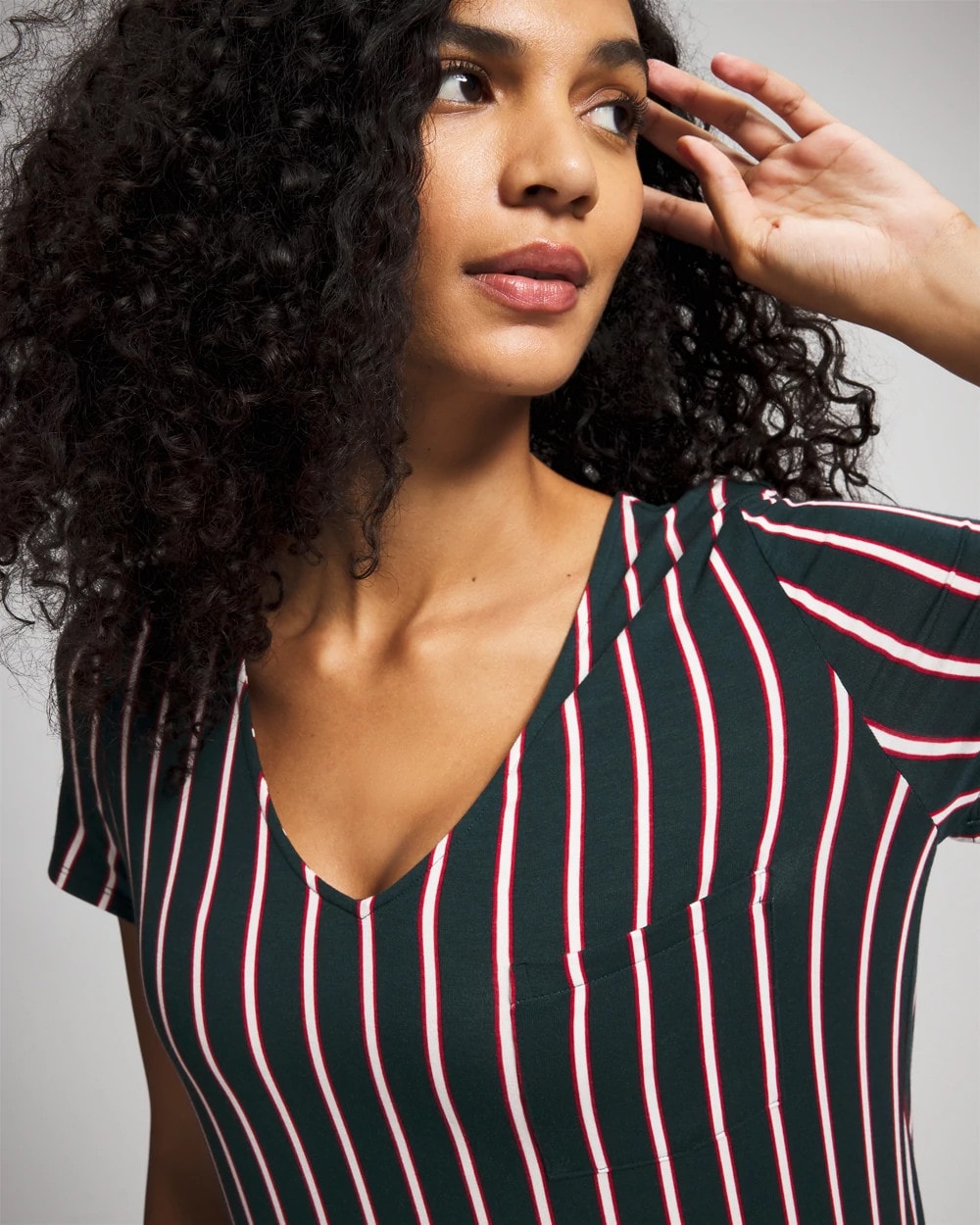 MIDNIGHT STRIPE GREEN JOL - Short Sleeve Long Sleepshirt