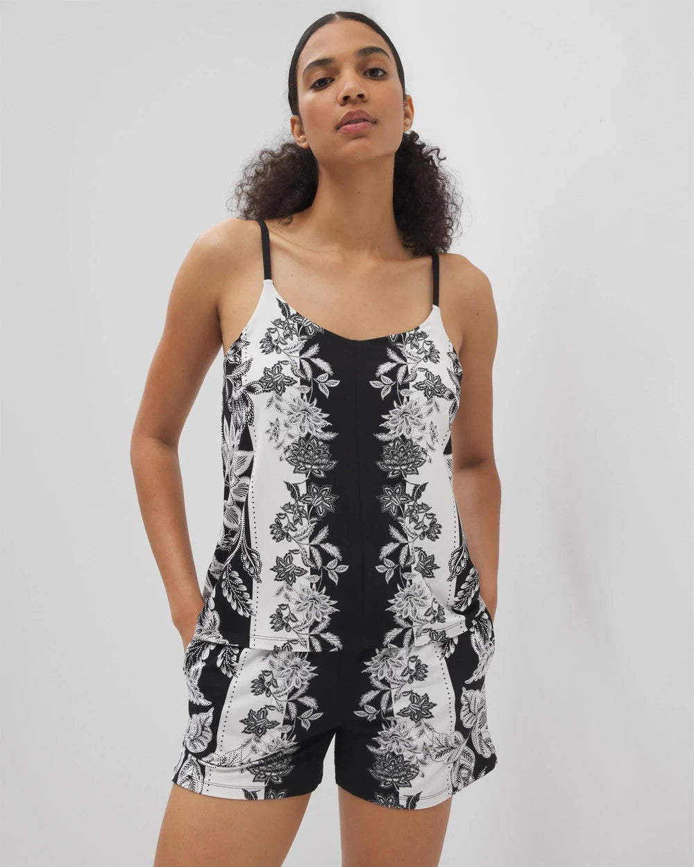 STAMPED FLORAL SCARF BLK - Flyaway Pajama Cami