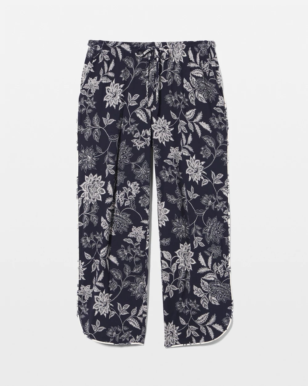 MEANDERING GARDEN NAVY - Piped Crop Pajama Pants
