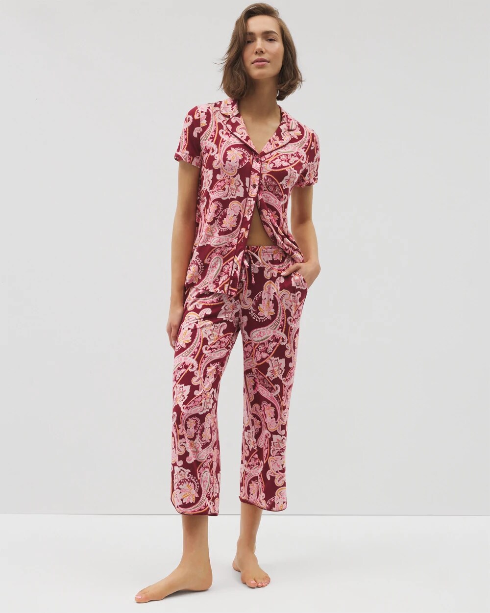 KASHMIR PAISLEY KISS - Piped Crop Pajama Pants