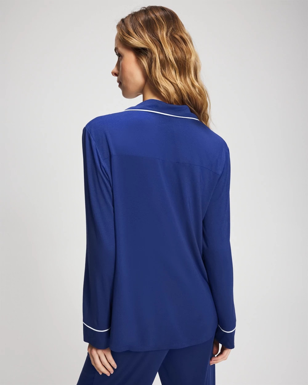 MAJESTY BLUE - Long Sleeve Notch Collar w/ Piped Placket Pajama Top