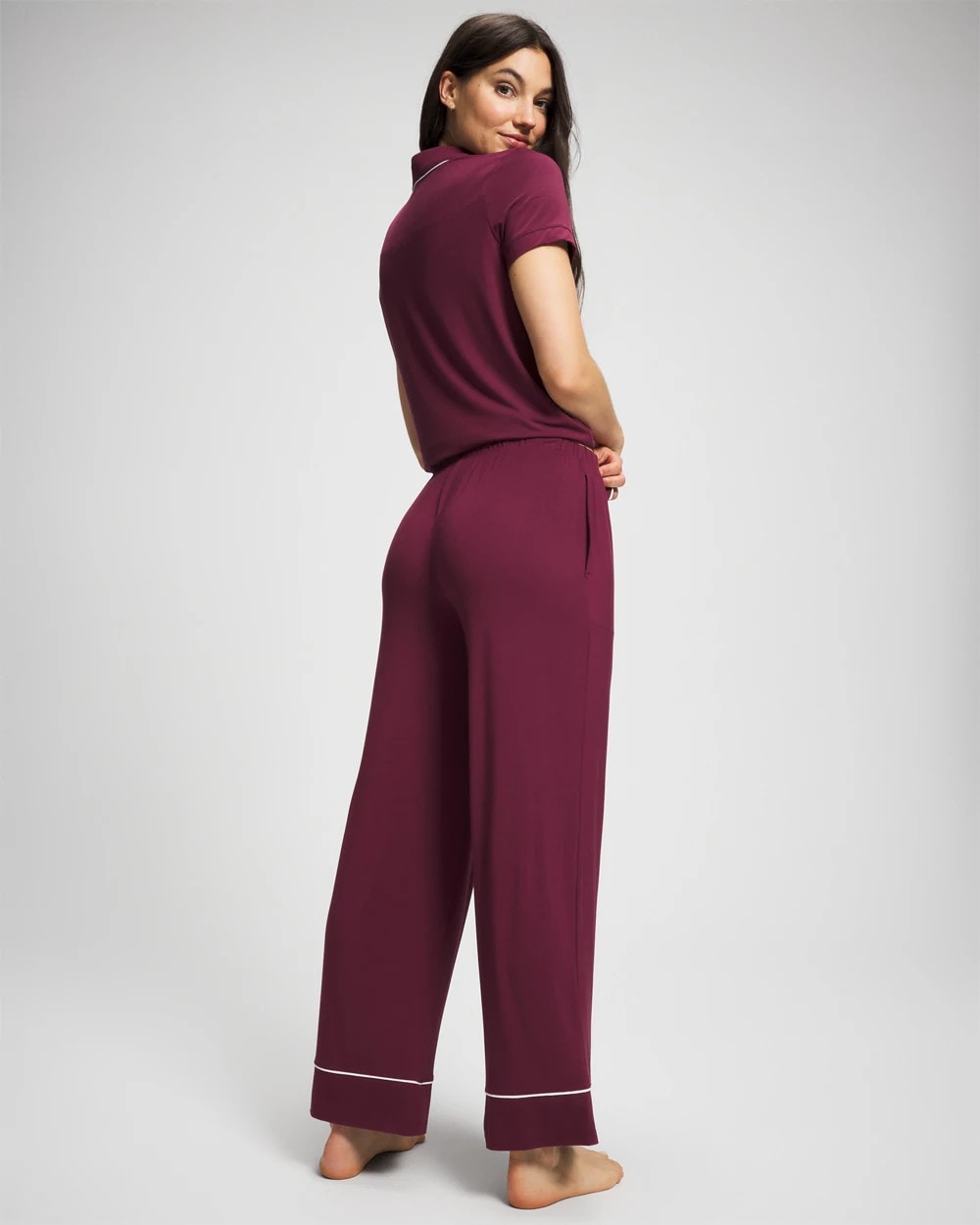 VELVET PLUM - Solid Piped Pajama Pant