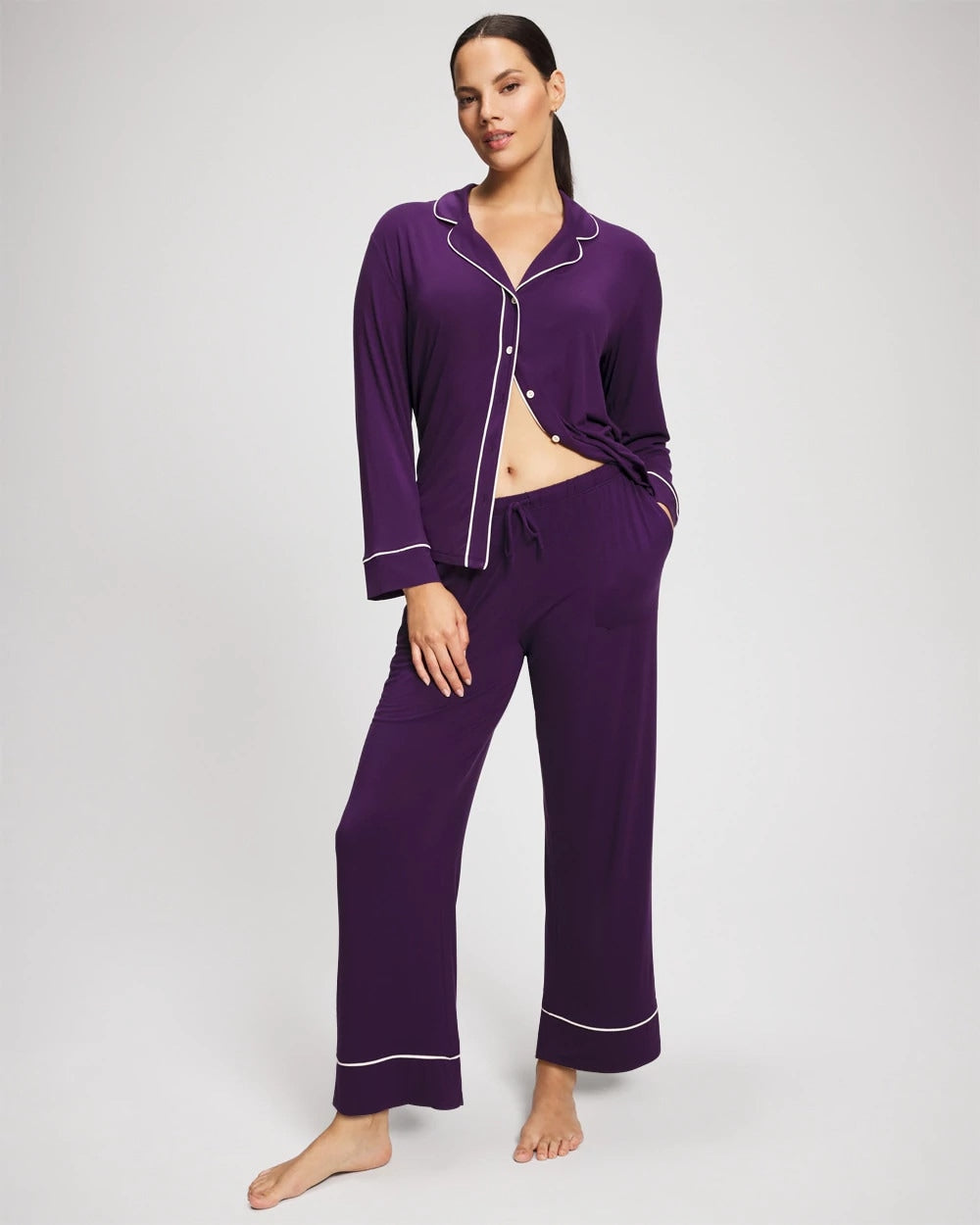 BLACKBERRY - Solid Piped Pajama Pant