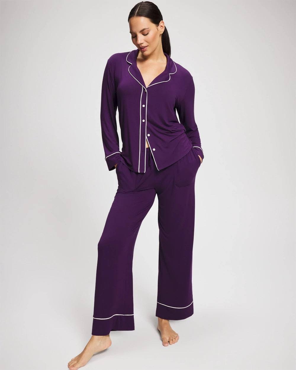 BLACKBERRY - Solid Piped Pajama Pant