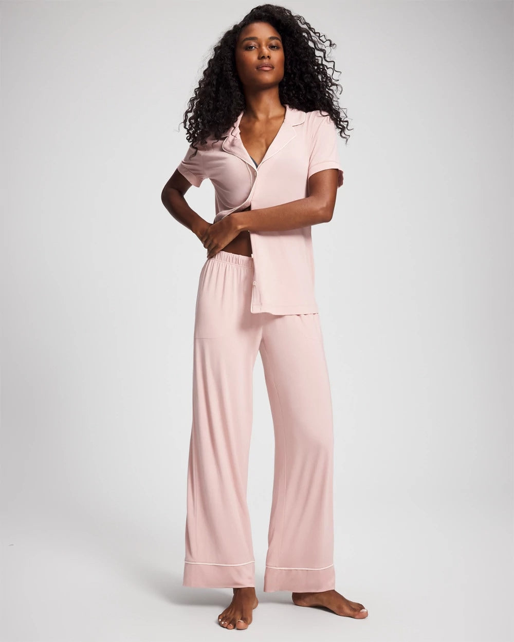 VINTAGE PINK - Solid Piped Pajama Pant