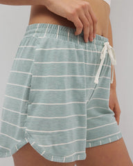MINDFUL STRIPE HTHR JADE - Curved Hem Pajama Shorts