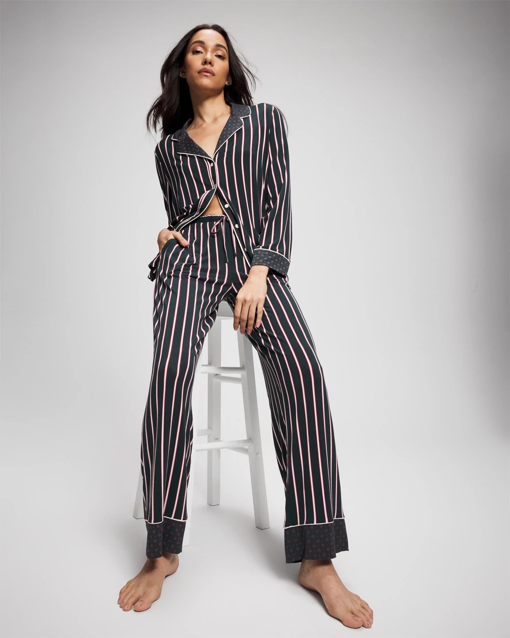 MIDNIGHT STRIPE GREEN JOL - Printed Pajama Pant