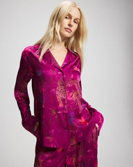 WILD WONDERS MAGENTA - Long Sleeve Notch Collar Pajama Top