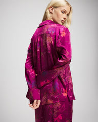 WILD WONDERS MAGENTA - Long Sleeve Notch Collar Pajama Top