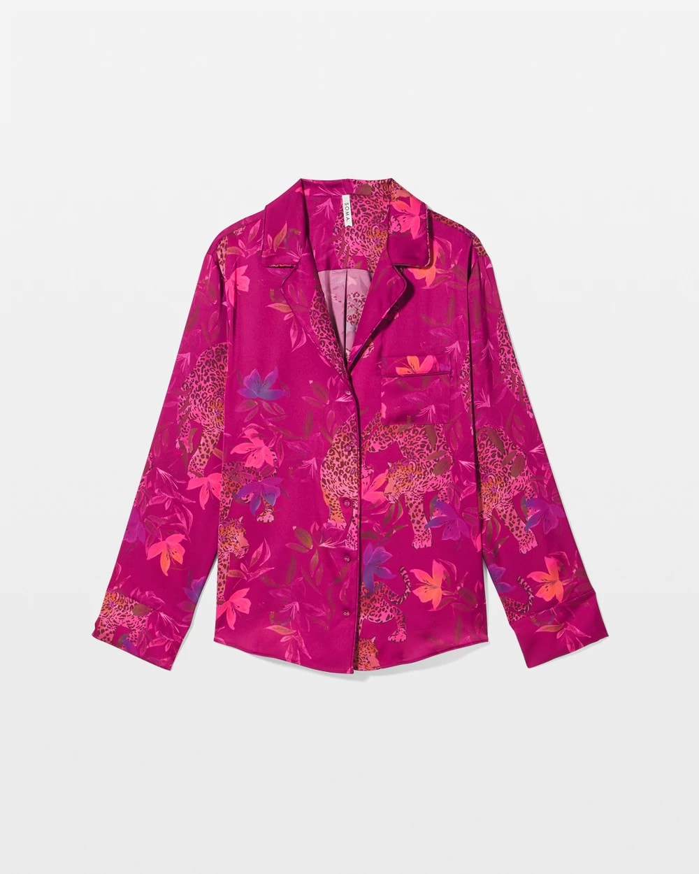 WILD WONDERS MAGENTA - Long Sleeve Notch Collar Pajama Top