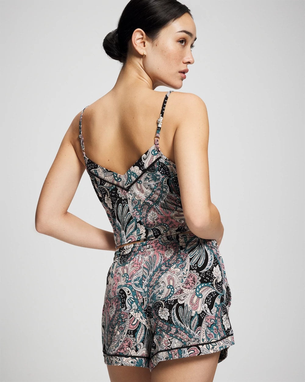 REGAL PAISLEY BLACK - Relaxed Piped Pajama Short