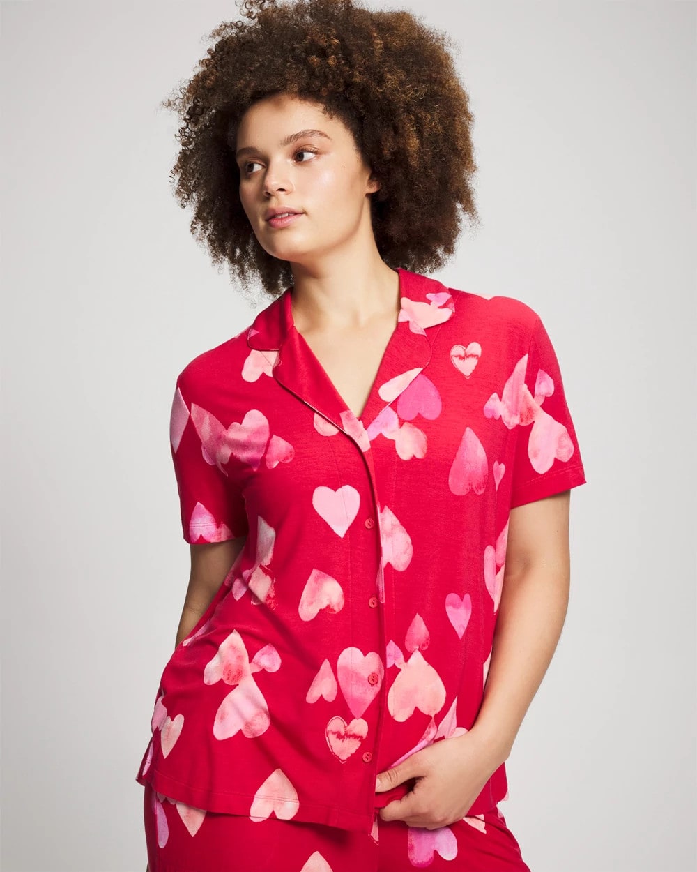 WHOLE LOTTA LOVE RED - Short Sleeve Notch Collar Pajama Top