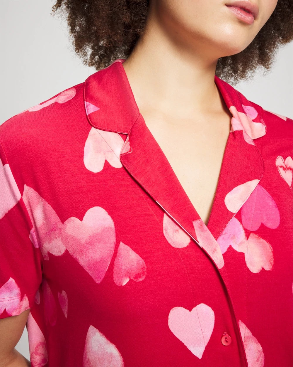 WHOLE LOTTA LOVE RED - Short Sleeve Notch Collar Pajama Top
