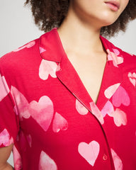 WHOLE LOTTA LOVE RED - Short Sleeve Notch Collar Pajama Top