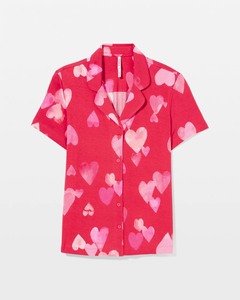 WHOLE LOTTA LOVE RED - Short Sleeve Notch Collar Pajama Top