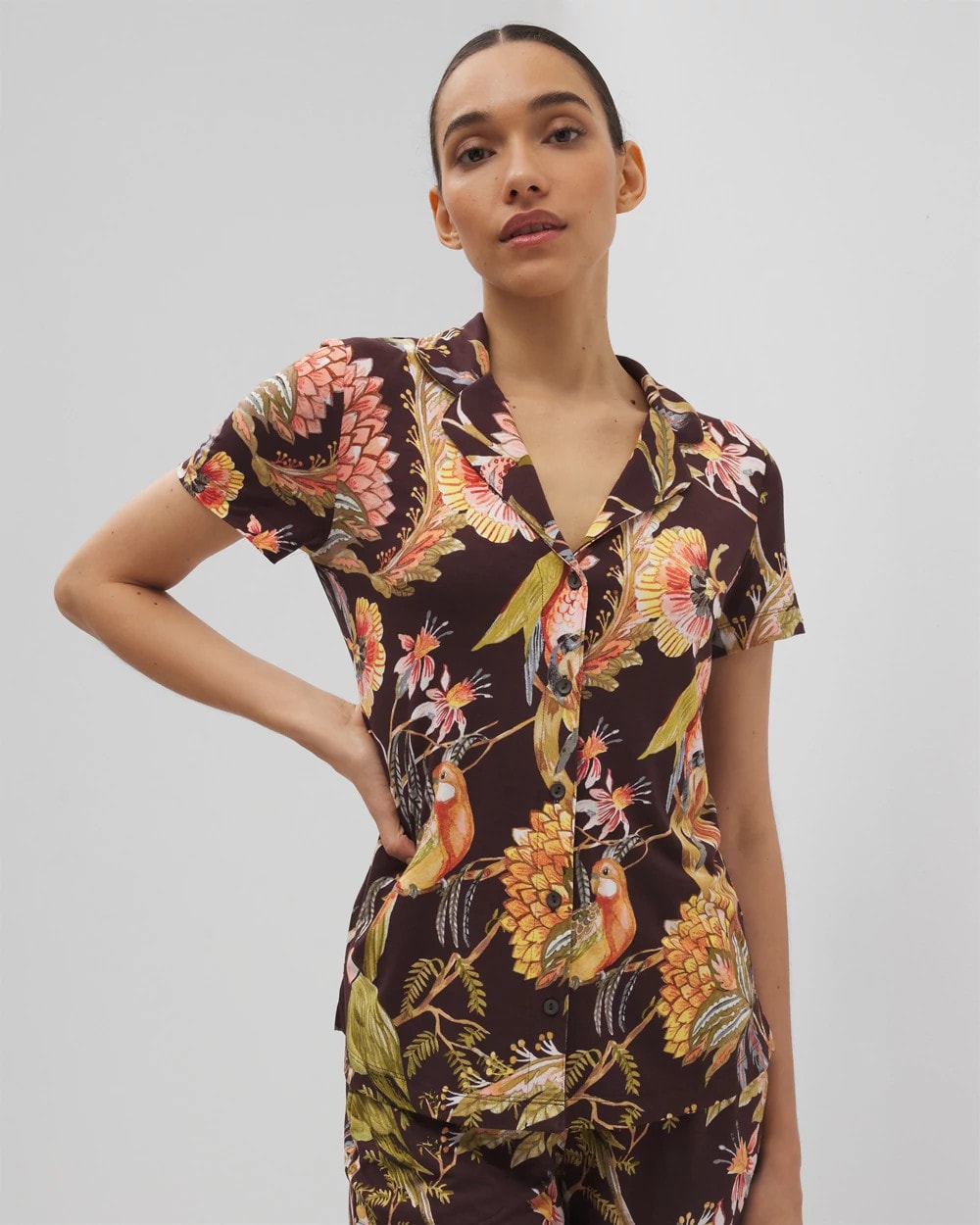 PARROT-DISO PLUME G PLUM - Short Sleeve Notch Collar Pajama Top