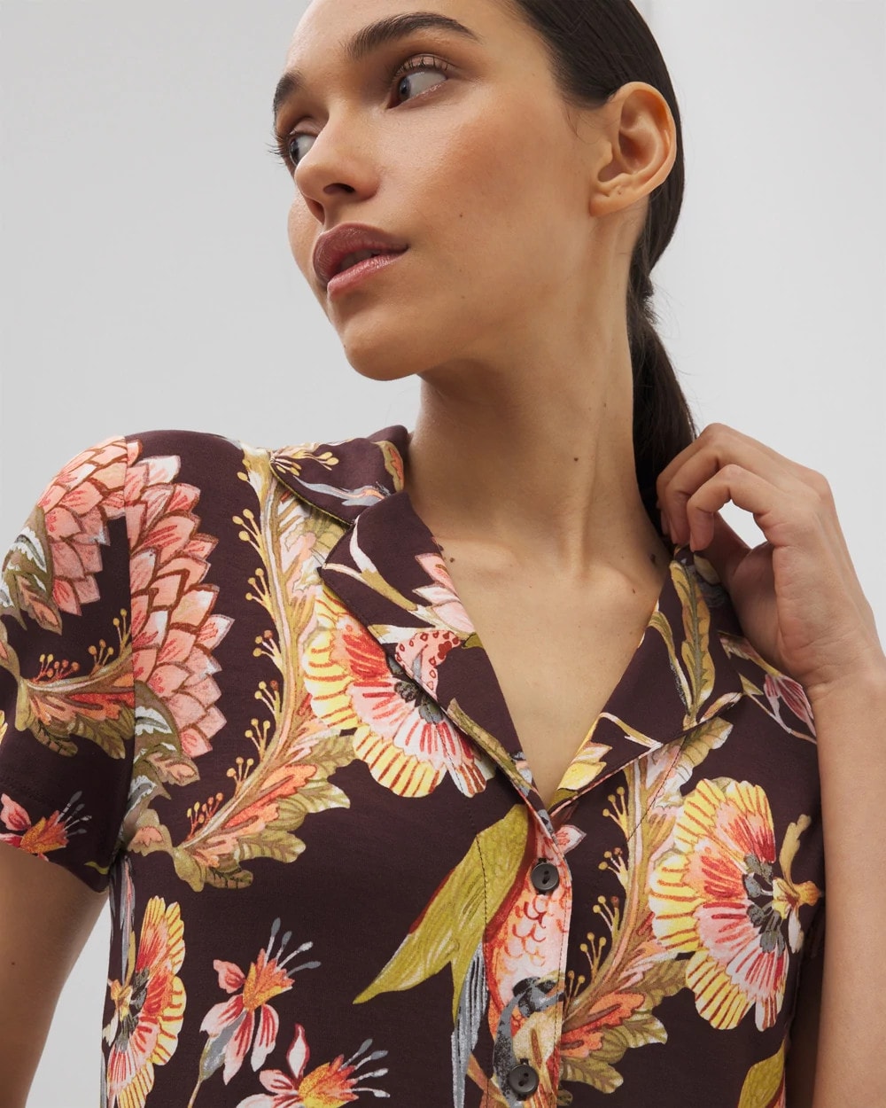 PARROT-DISO PLUME G PLUM - Short Sleeve Notch Collar Pajama Top