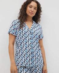 PRISM GEO MID NAVY - Short Sleeve Notch Collar Pajama Top