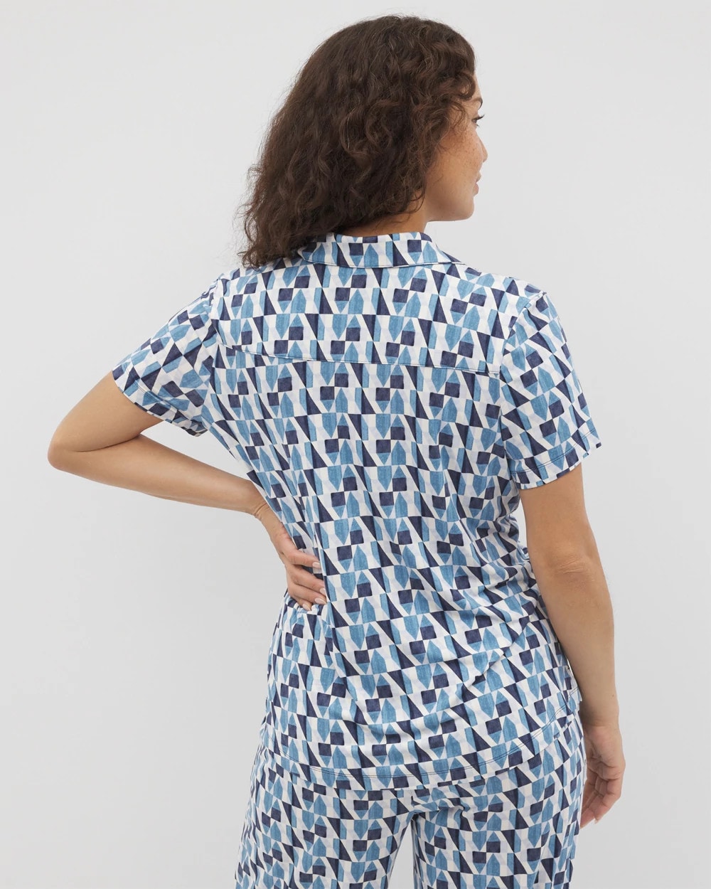 PRISM GEO MID NAVY - Short Sleeve Notch Collar Pajama Top