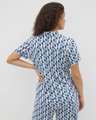 PRISM GEO MID NAVY - Short Sleeve Notch Collar Pajama Top
