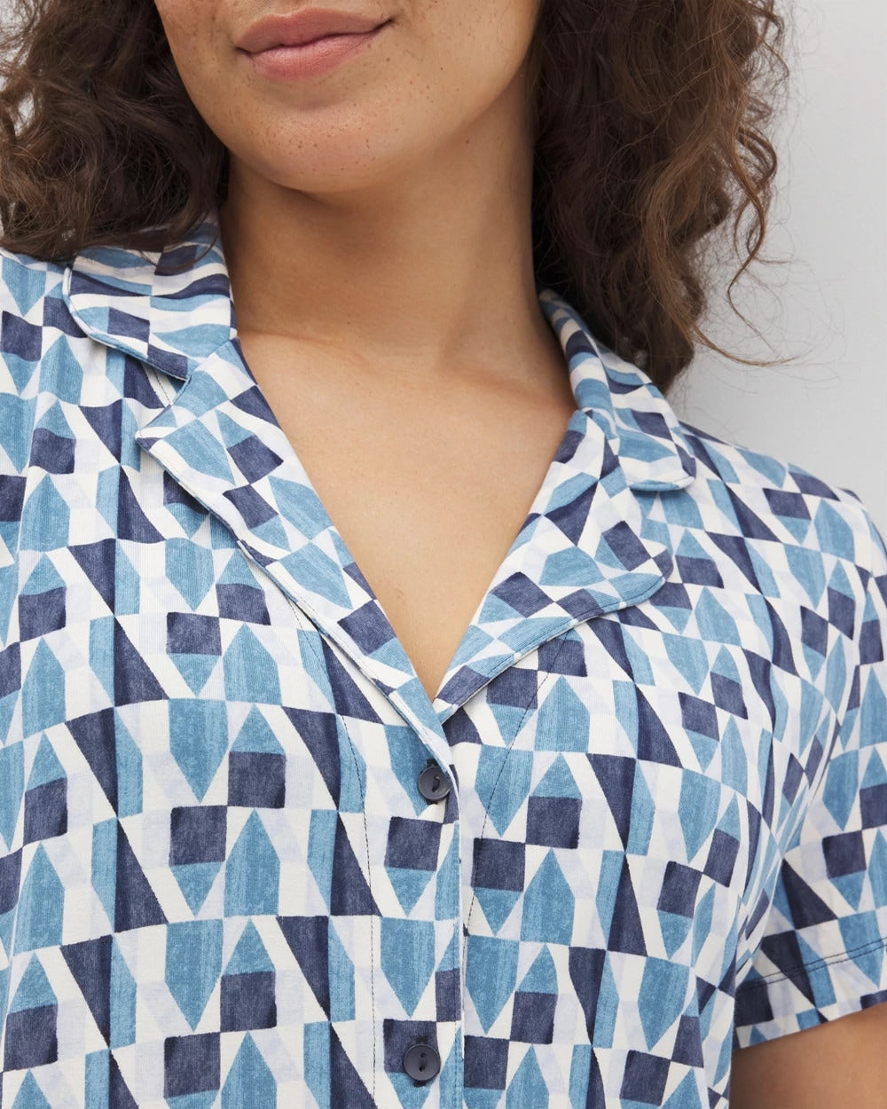 PRISM GEO MID NAVY - Short Sleeve Notch Collar Pajama Top