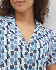 PRISM GEO MID NAVY - Short Sleeve Notch Collar Pajama Top