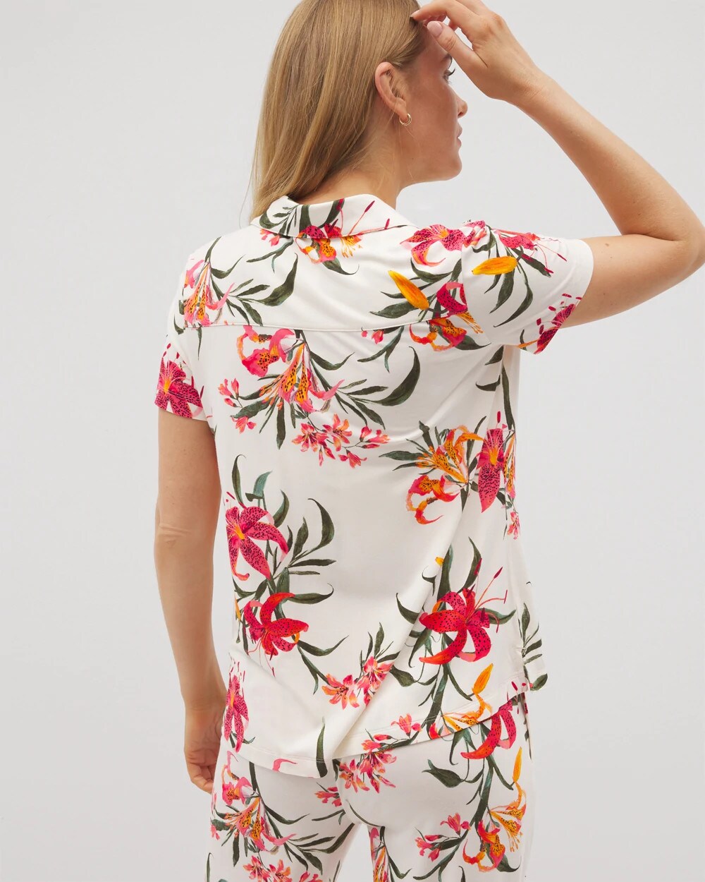 LE TIGRE FLORA CHAMPAGNE - Short Sleeve Notch Collar Pajama Top
